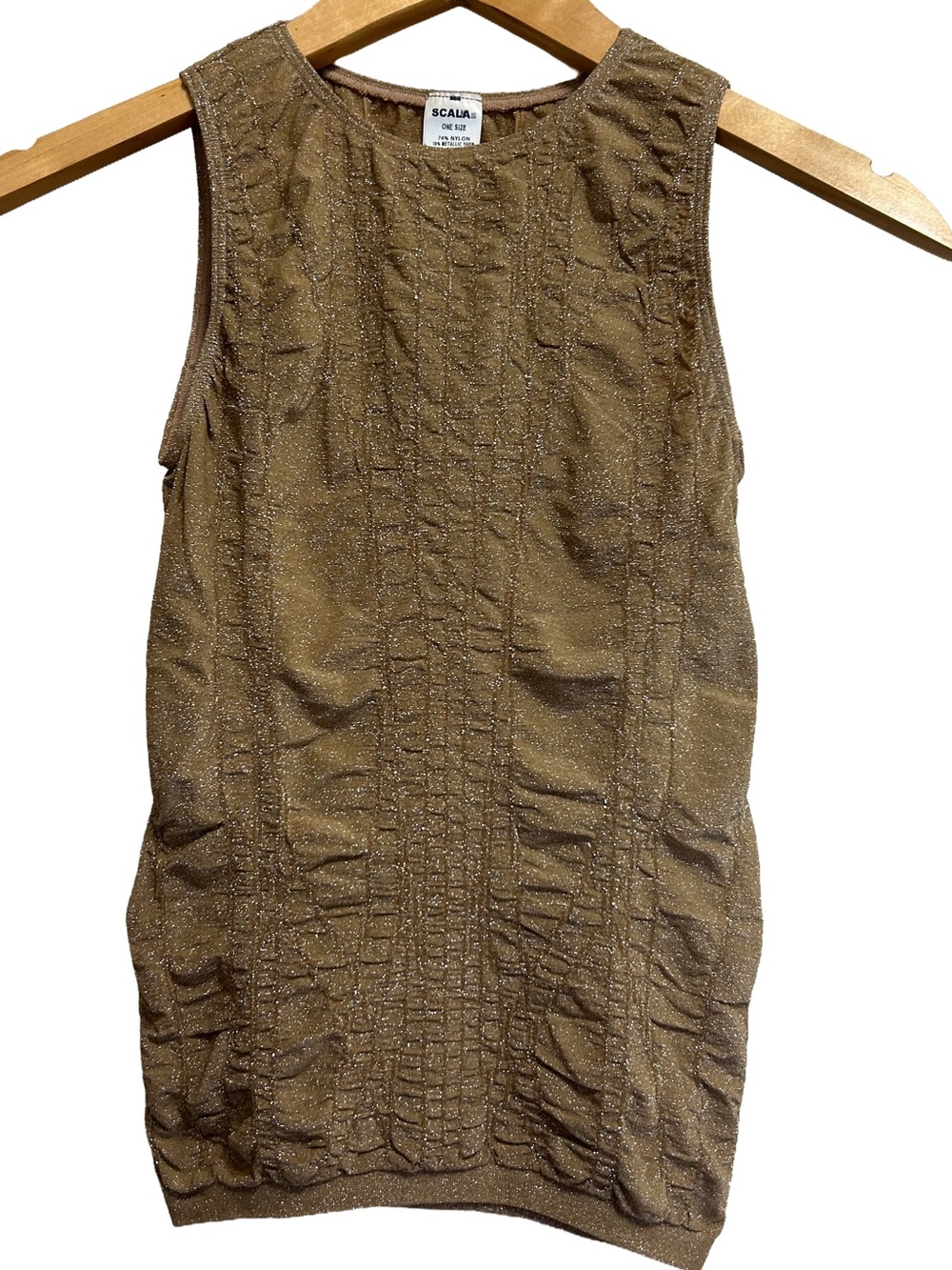Vintage Scala Metallic Gold Shimmer Textured Stretch Tank Top OS One Size